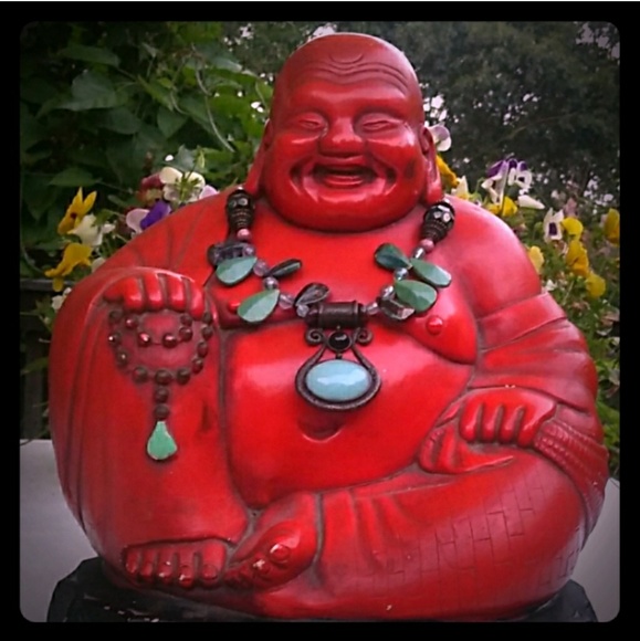 Vintage Jewelry - VTG Boho Turquoise Verdigres Brass Teardrop Neckla